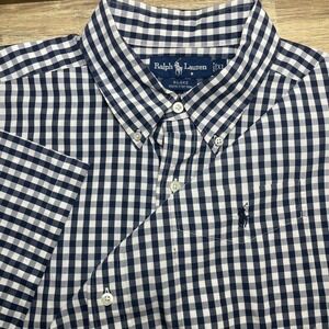 Ralph Lauren Blake XL Button‎ Down Shirt Navy White Gingham Check Short Sleeve